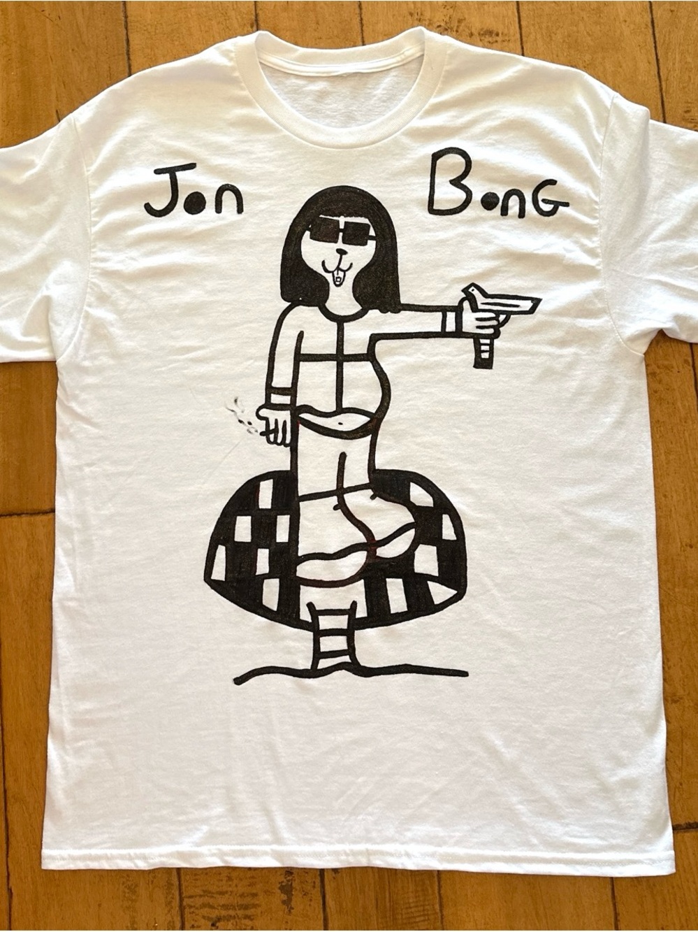 Billabong White Tee with Black Hand-Drawn Illustration